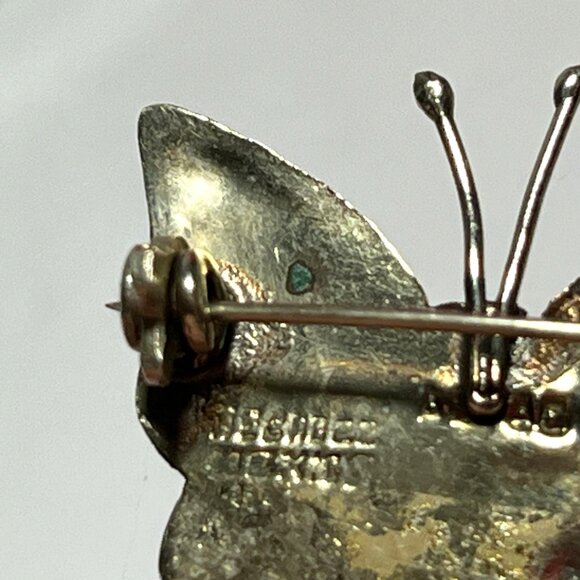 Vintage Abalone Butterfly Brooch Pin Silver Tone Handmade Mexico Marked - Picture 6 of 7